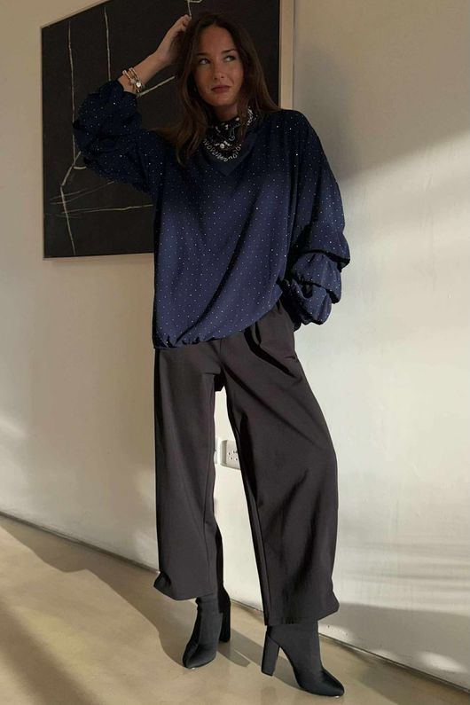 Stella Micro Stud Ruffle Blouse Navy